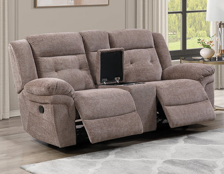 Sydney Console Loveseat, Manual Reclining, Glider, Brown by Steve Silver at Eve Furniture