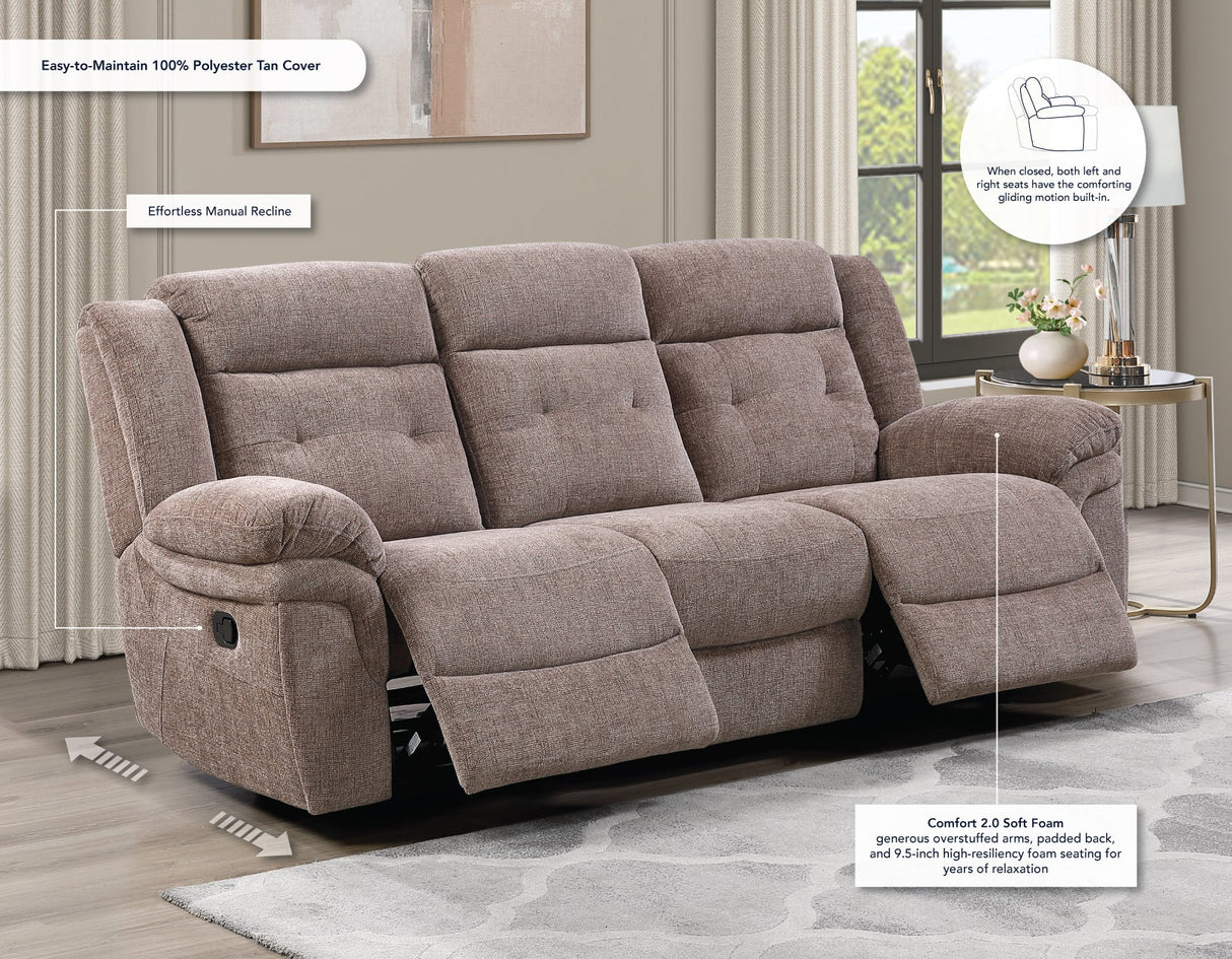 Sydney Sofa, Manual Reclining, Double Glider, Brown by Steve Silver at Eve Furniture