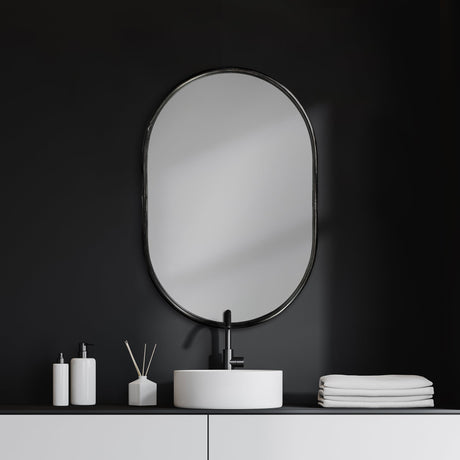 Sylvia II Oval Black Metal Frame Mirror by Mercana at Eve Furniture