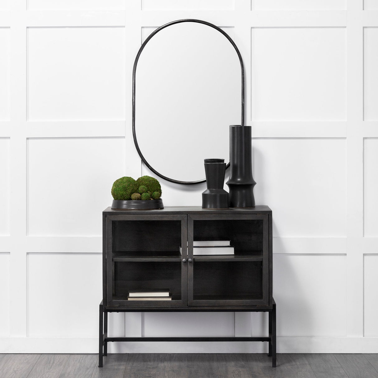 Sylvia II Oval Black Metal Frame Mirror by Mercana at Eve Furniture