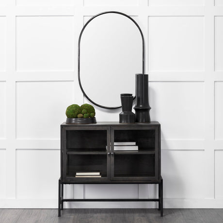 Sylvia II Oval Black Metal Frame Mirror by Mercana at Eve Furniture