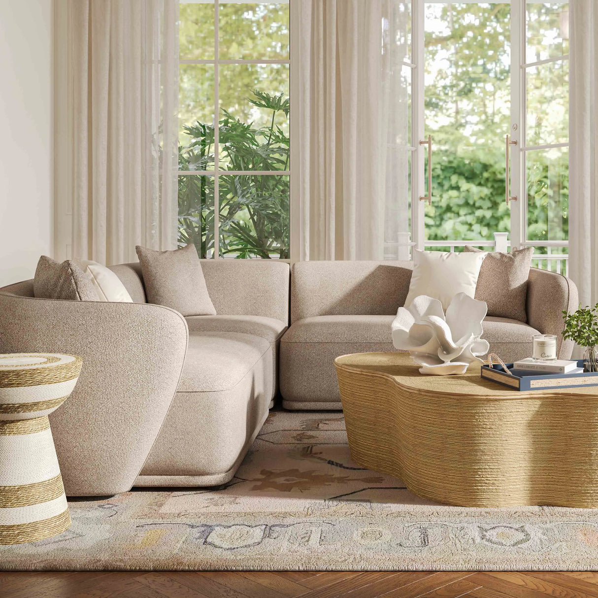 Sylvie Cream Boucle 3-Piece Sectional by TOV Furniture at Eve Furniture