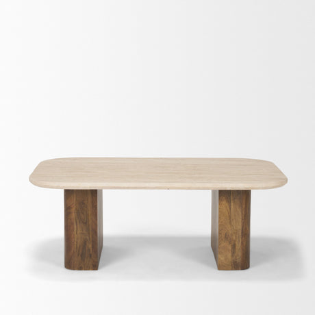 Symona Travertine and Mango Wood Rectangle Coffee Table by Mercana at Eve Furniture