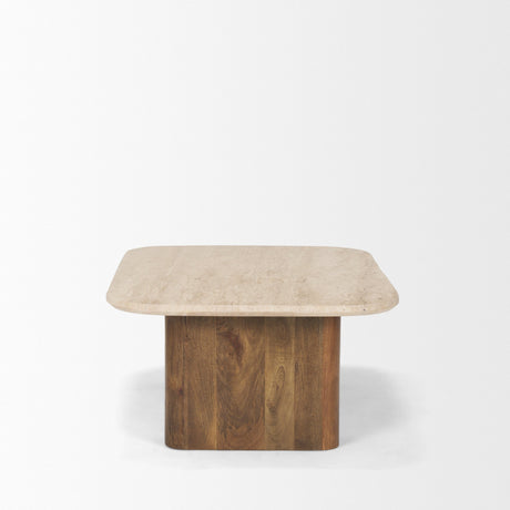 Symona Travertine and Mango Wood Rectangle Coffee Table by Mercana at Eve Furniture