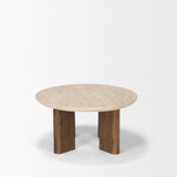 Syona Travertine + Mango Wood leg Oval Coffee table by Mercana at Eve Furniture