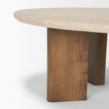 Syona Travertine + Mango Wood leg Oval Coffee table by Mercana at Eve Furniture