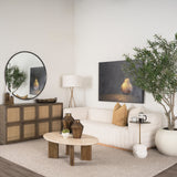 Syona Travertine + Mango Wood leg Oval Coffee table by Mercana at Eve Furniture