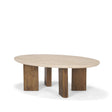 Syona Travertine + Mango Wood leg Oval Coffee table by Mercana at Eve Furniture