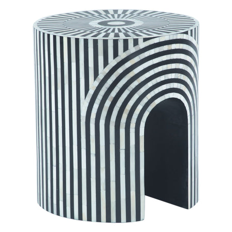 Taara 18" Round Side Table in Black and White Striped Pattern by Home Trends & Design at Eve Furniture
