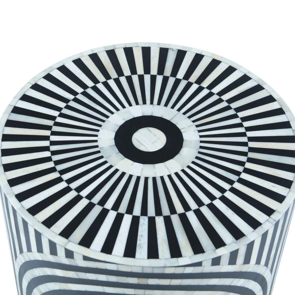 Taara 18" Round Side Table in Black and White Striped Pattern