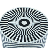 Taara 18" Round Side Table in Black and White Striped Pattern