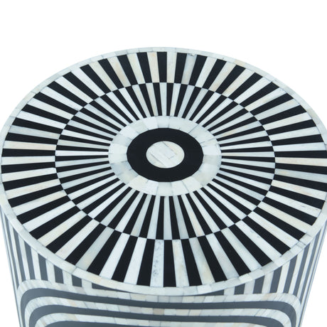 Taara 18" Round Side Table in Black and White Striped Pattern by Home Trends & Design at Eve Furniture