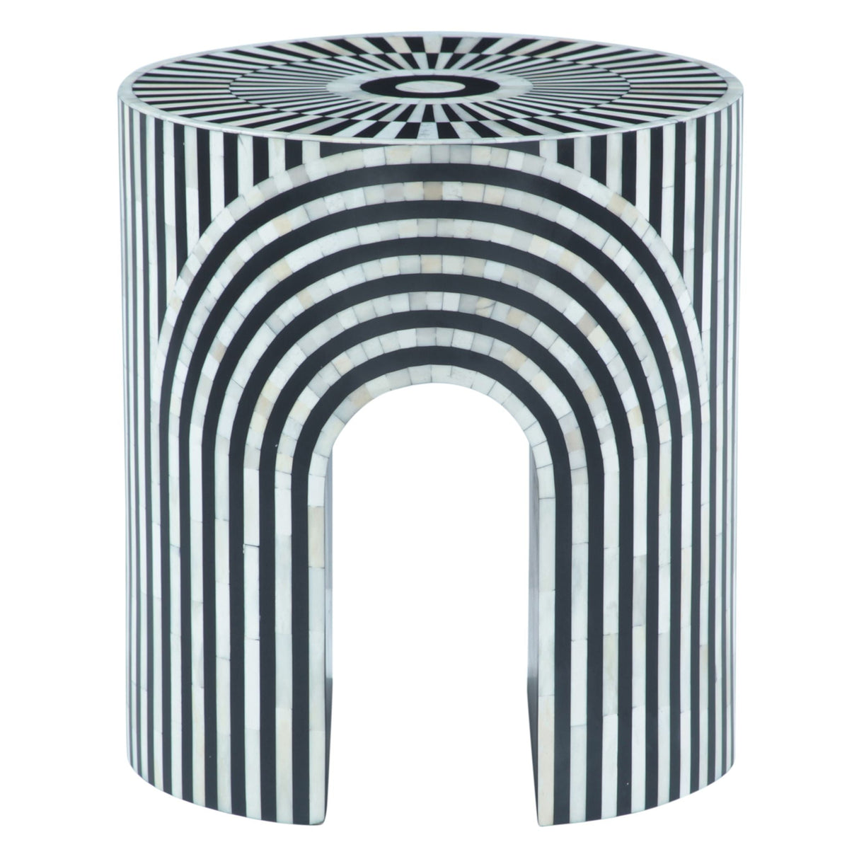 Taara 18" Round Side Table in Black and White Striped Pattern