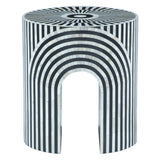 Taara 18" Round Side Table in Black and White Striped Pattern