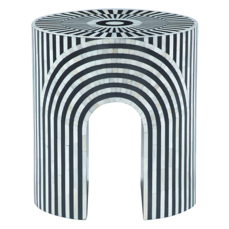 Taara 18" Round Side Table in Black and White Striped Pattern by Home Trends & Design at Eve Furniture