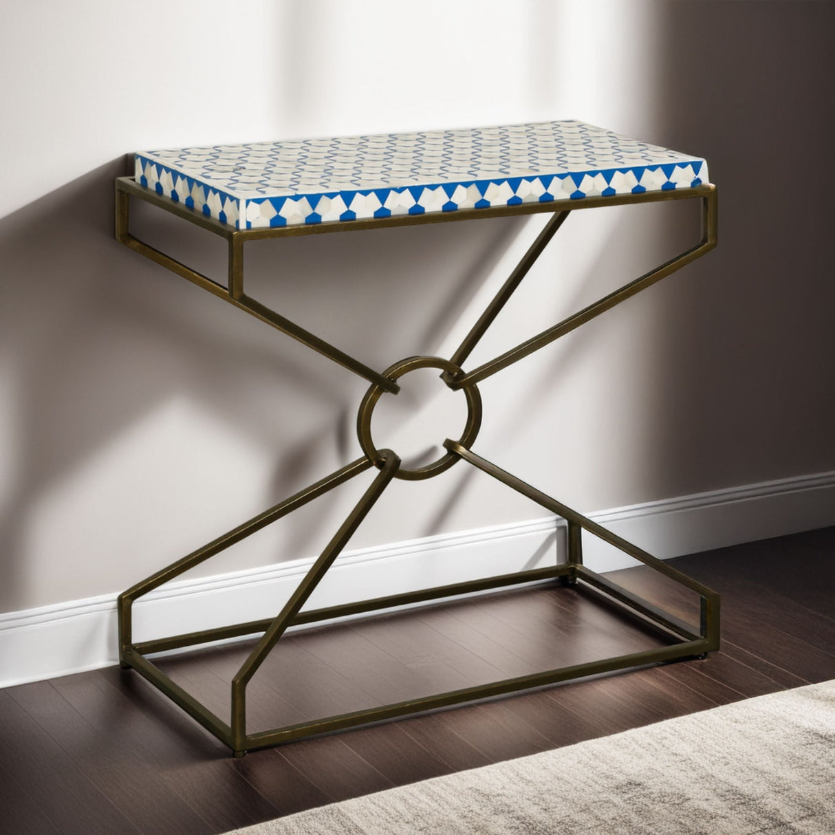 Taara 24" Side Table with Horn Inlay and Brass Base by Home Trends & Design at Eve Furniture