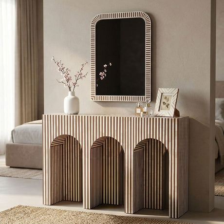 Taara 48" Mirror Frame in Brown and White Striped Pattern by Home Trends & Design at Eve Furniture