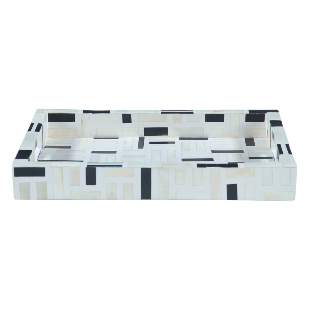 Taara Rectangular Tray in Black and White Pattern by Home Trends & Design at Eve Furniture