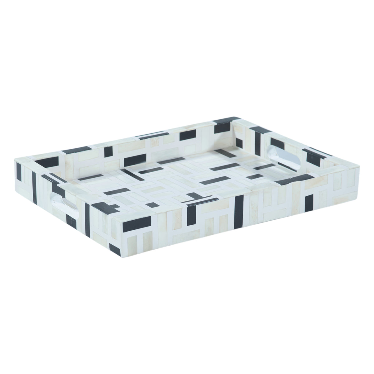 Taara Rectangular Tray in Black and White Pattern by Home Trends & Design at Eve Furniture