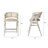 Tabitha 26.75" Seat Height Beige Fabric/Rattan Seat Blonde Wood Frame Counter Stool by Mercana at Eve Furniture