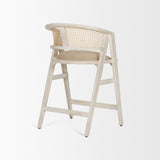 Tabitha 26.75" Seat Height Beige Fabric/Rattan Seat Blonde Wood Frame Counter Stool by Mercana at Eve Furniture
