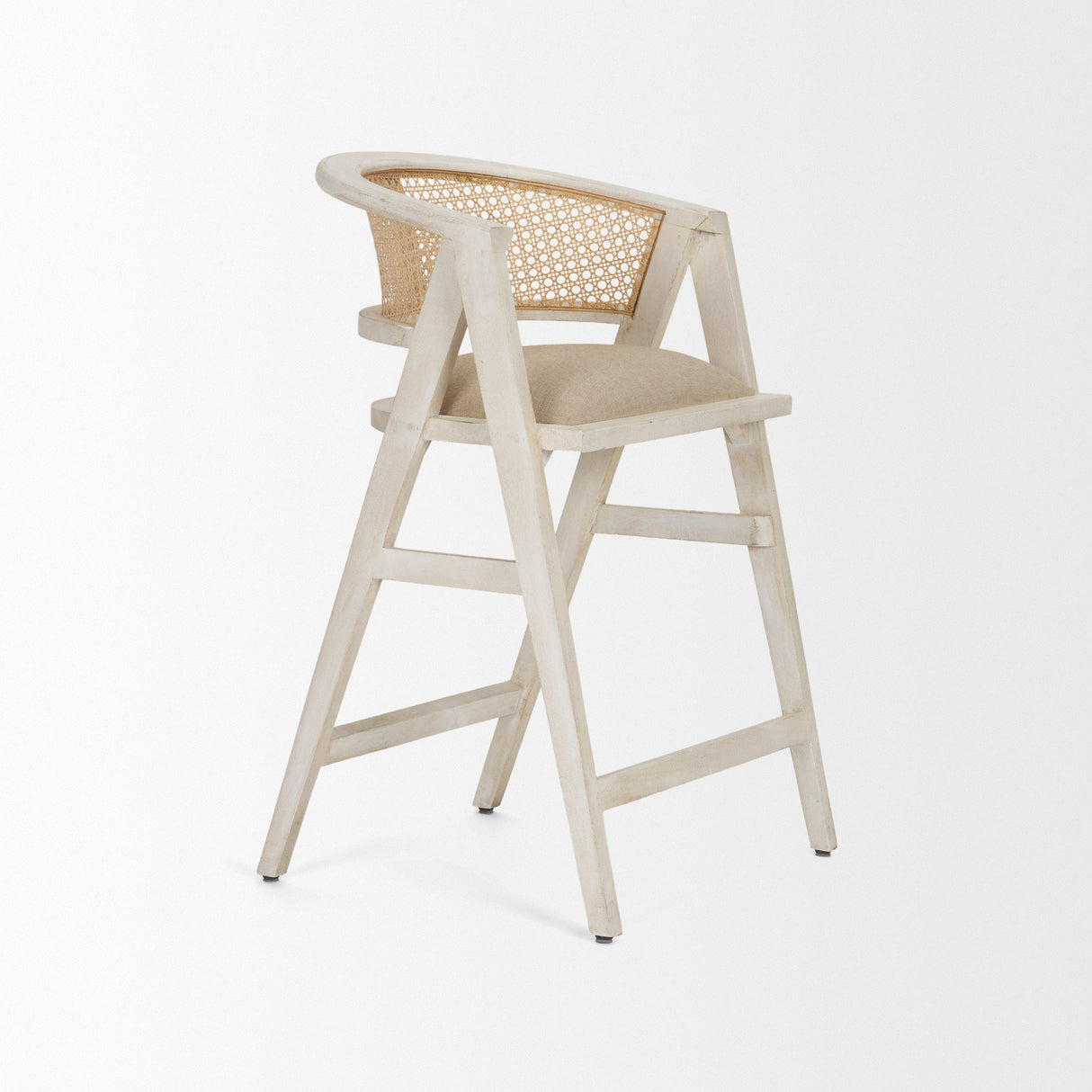Tabitha 26.75" Seat Height Beige Fabric/Rattan Seat Blonde Wood Frame Counter Stool by Mercana at Eve Furniture