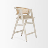 Tabitha 26.75" Seat Height Beige Fabric/Rattan Seat Blonde Wood Frame Counter Stool by Mercana at Eve Furniture