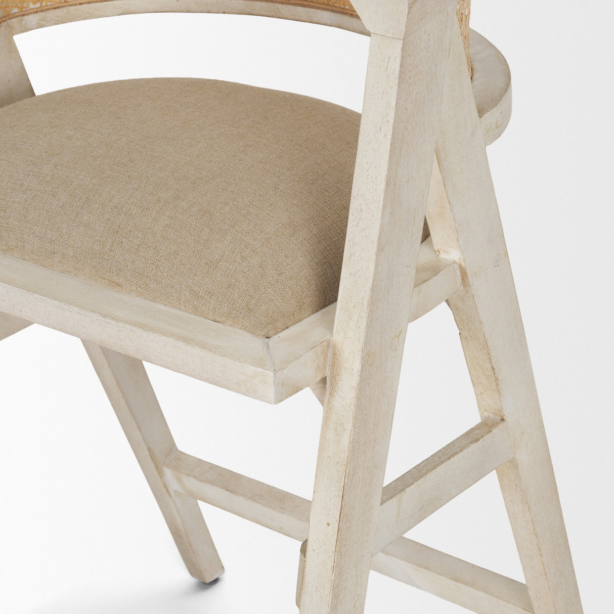 Tabitha 26.75" Seat Height Beige Fabric/Rattan Seat Blonde Wood Frame Counter Stool by Mercana at Eve Furniture
