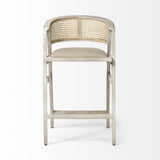 Tabitha 30.75" Seat Height Beige Fabric/Rattan Seat Blonde Wood Frame Bar Stool by Mercana at Eve Furniture
