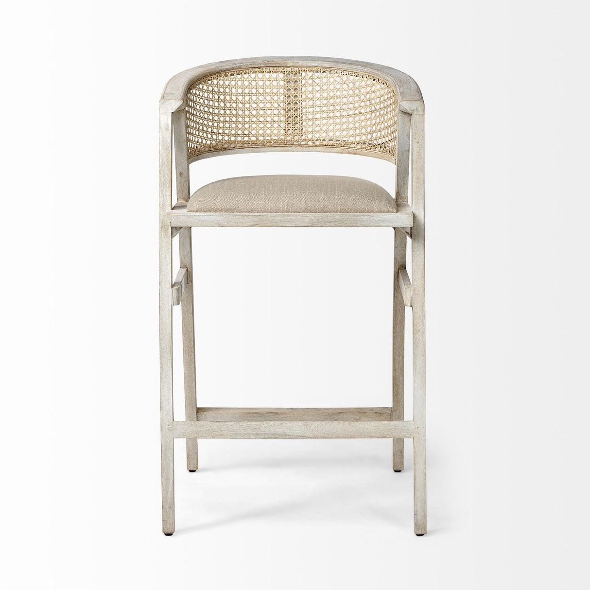 Tabitha Beige Fabric/Rattan Seat Blonde Wood Frame Bar Stool by Mercana at Eve Furniture
