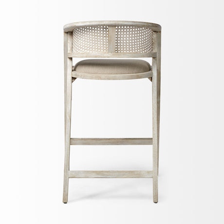 Tabitha Beige Fabric/Rattan Seat Blonde Wood Frame Bar Stool by Mercana at Eve Furniture