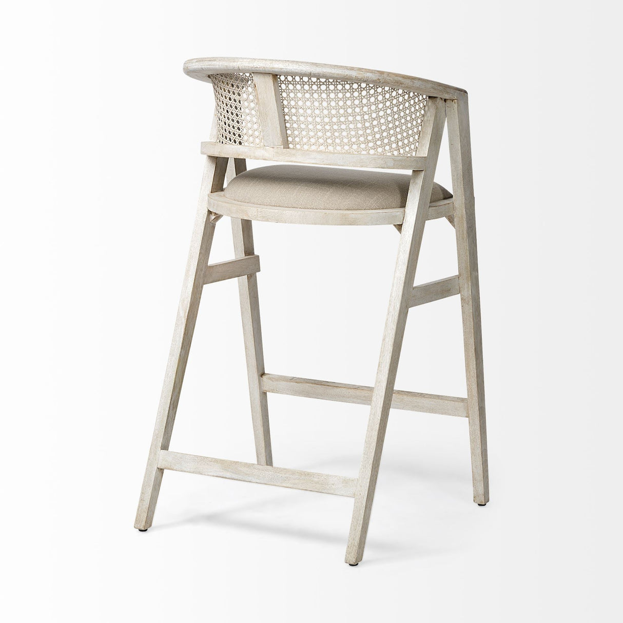 Tabitha Beige Fabric/Rattan Seat Blonde Wood Frame Bar Stool by Mercana at Eve Furniture