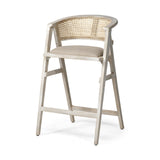 Tabitha Beige Fabric/Rattan Seat Blonde Wood Frame Bar Stool by Mercana at Eve Furniture