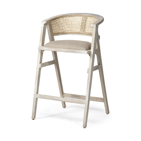 Tabitha Beige Fabric/Rattan Seat Blonde Wood Frame Bar Stool by Mercana at Eve Furniture