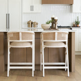 Tabitha Beige Fabric/Rattan Seat Blonde Wood Frame Counter Stool by Mercana at Eve Furniture