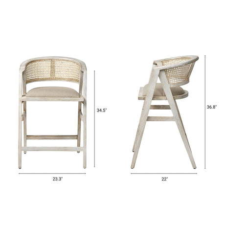 Tabitha Beige Fabric/Rattan Seat Blonde Wood Frame Counter Stool by Mercana at Eve Furniture