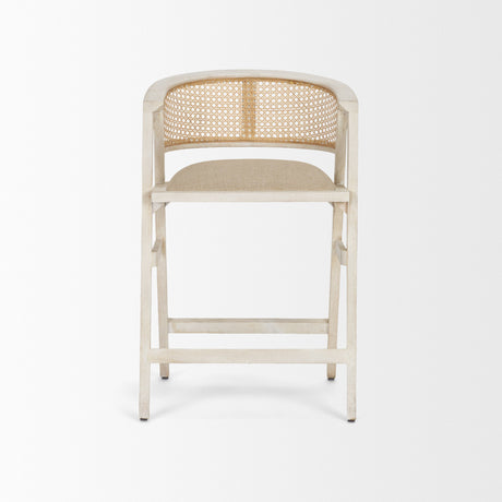 Tabitha Beige Fabric/Rattan Seat Blonde Wood Frame Counter Stool by Mercana at Eve Furniture
