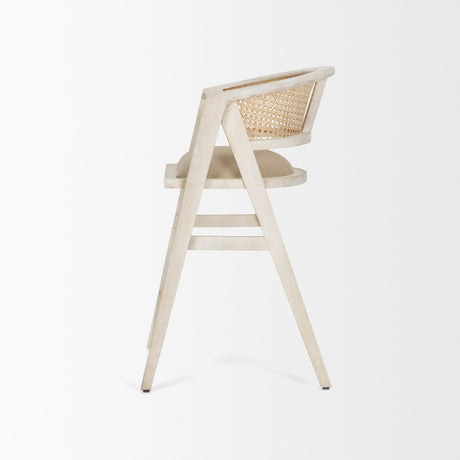 Tabitha Beige Fabric/Rattan Seat Blonde Wood Frame Counter Stool by Mercana at Eve Furniture