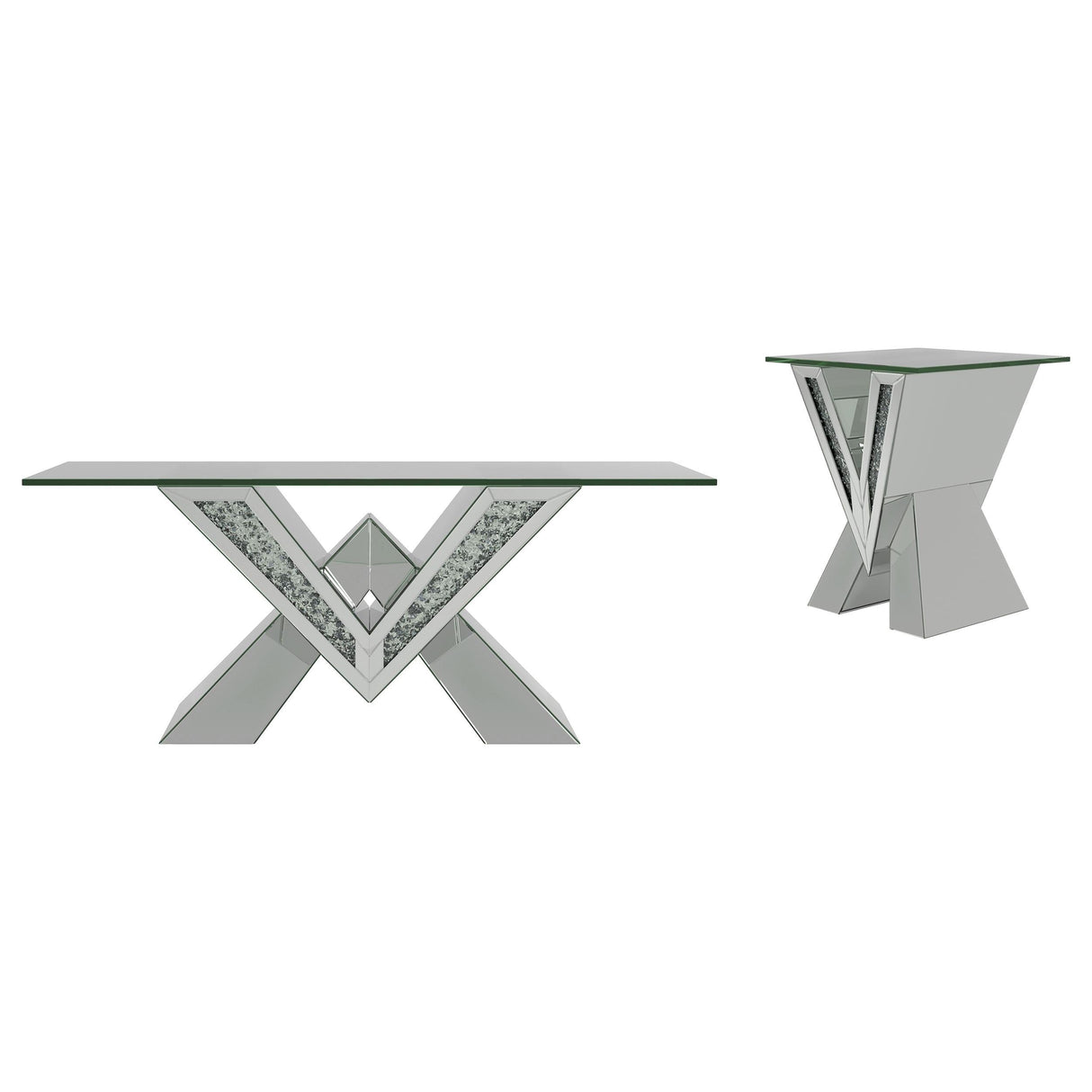 Taffeta Silver 2-Piece Mirrored Coffee and End Table Set by Coaster at Eve Furniture