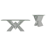 Taffeta Silver 2-Piece Mirrored Coffee and End Table Set by Coaster at Eve Furniture