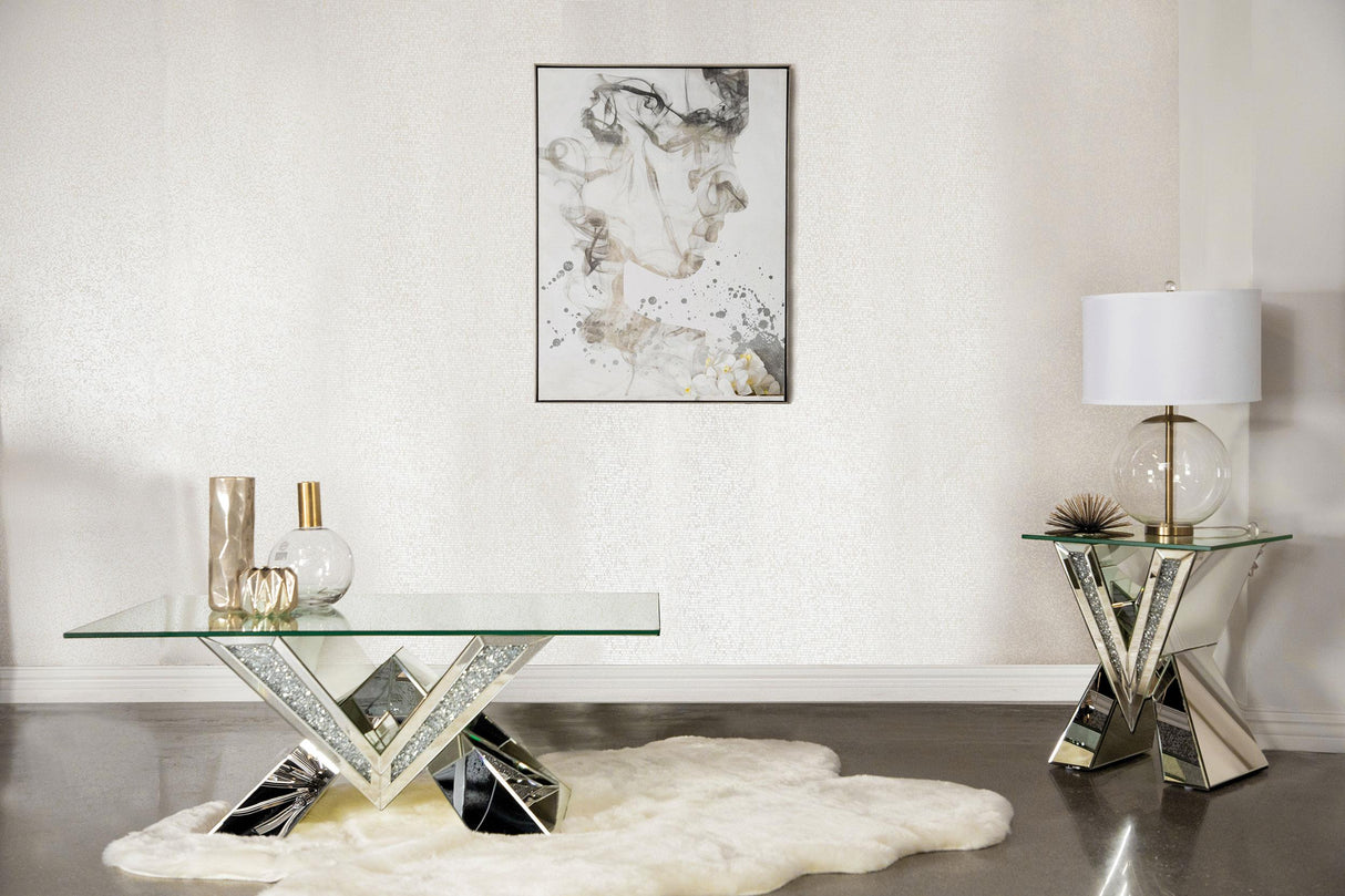 Taffeta Silver 2-Piece Mirrored Coffee and End Table Set by Coaster at Eve Furniture