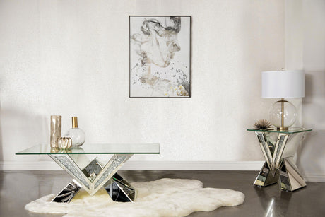 Taffeta Silver 2-Piece Mirrored Coffee and End Table Set by Coaster at Eve Furniture
