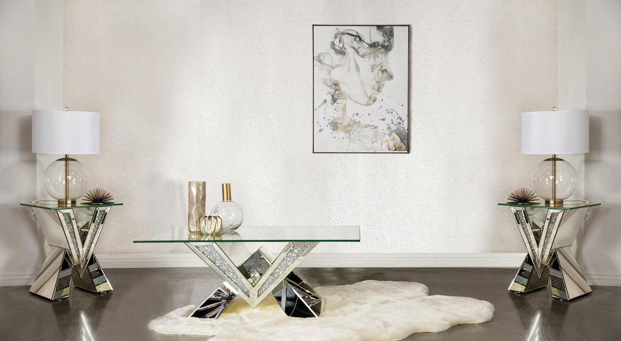 Taffeta Silver 3-Piece Mirrored Coffee and End Table Set by Coaster at Eve Furniture