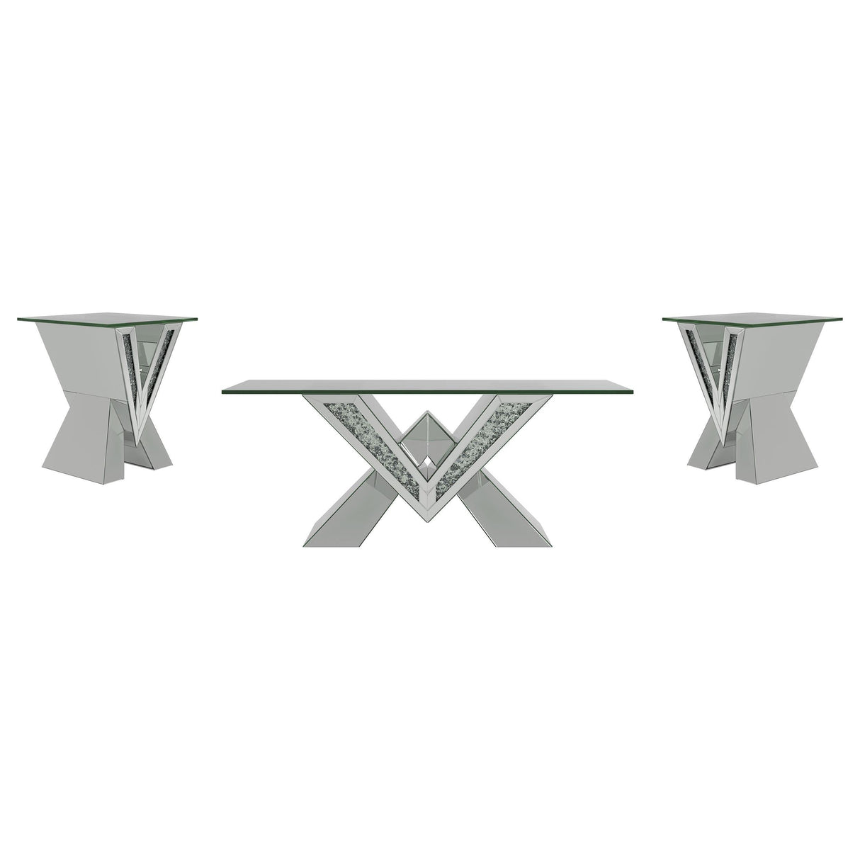 Taffeta Silver 3-Piece Mirrored Coffee and End Table Set by Coaster at Eve Furniture