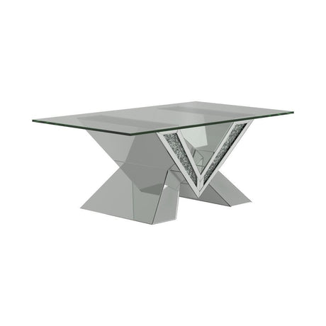 Taffeta Silver V-Shaped Coffee Table with Glass Top by Coaster at Eve Furniture
