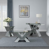 Taffeta Silver V-Shaped End Table with Glass Top by Coaster at Eve Furniture