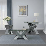 Taffeta Silver V-Shaped End Table with Glass Top by Coaster at Eve Furniture