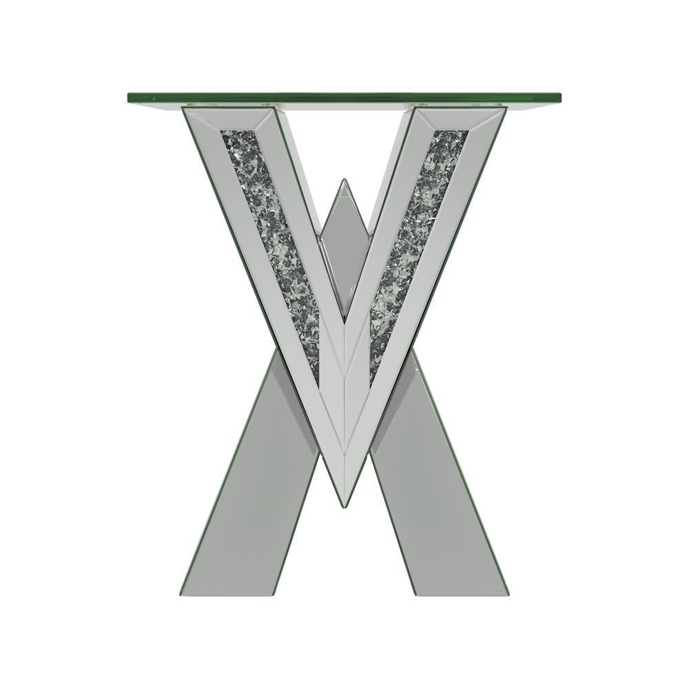 Taffeta Silver V-Shaped End Table with Glass Top by Coaster at Eve Furniture