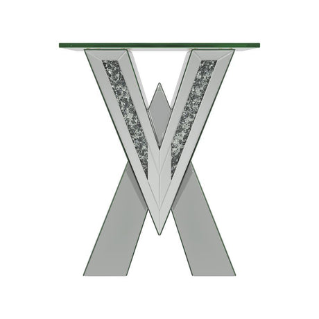 Taffeta Silver V-Shaped End Table with Glass Top by Coaster at Eve Furniture