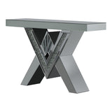 Taffeta Silver V-Shaped Sofa Table with Glass Top by Coaster at Eve Furniture